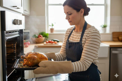 Beige Cotton Quilted Oven Gloves – Heat Resistant Kitchen Mitts (Set of 2)