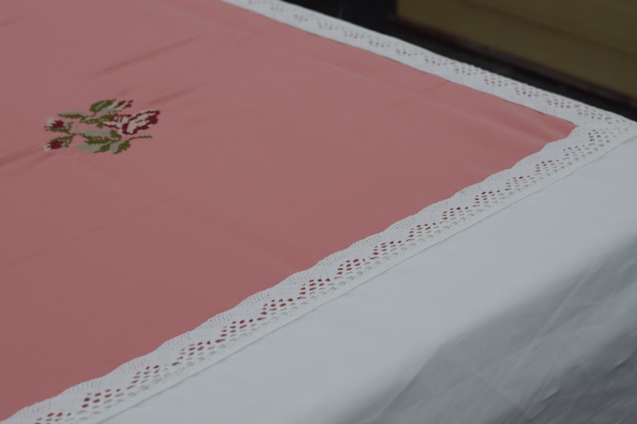 Elegant Pink Floral Embroidered King Size Bed Spread with Pillow Covers