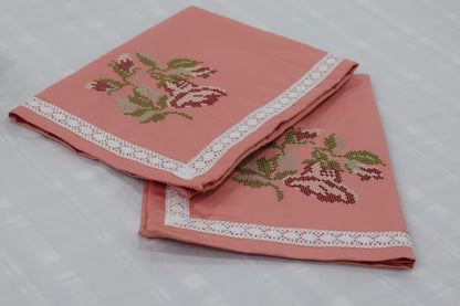 Elegant Pink Floral Embroidered King Size Bed Spread with Pillow Covers