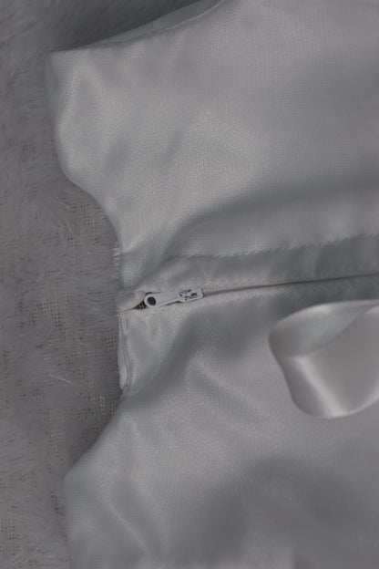 White Satin & Net Baby Party Frock with Red Floral Embroidery