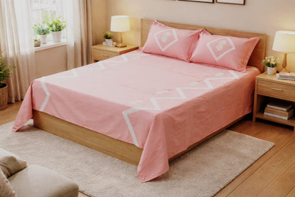 Elegant Floral King Size Bedspread with Lace Border – Soft Cotton, Blush Pink