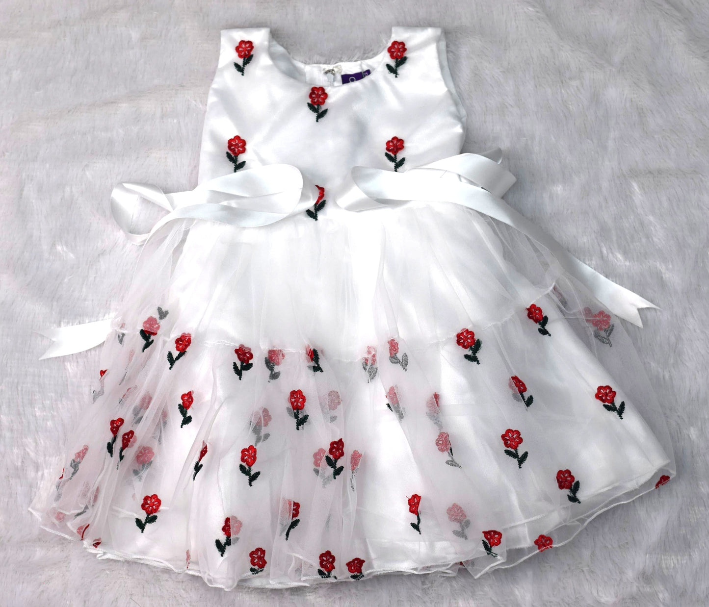 🌸 White Floral Embroidered Baby Frock – Party &  Birthday Wear