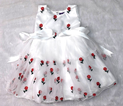 🌸 White Floral Embroidered Baby Frock – Party &  Birthday Wear