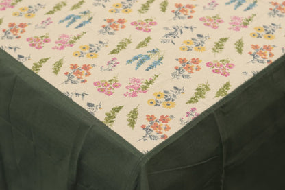 Floral Print King Size Bedspread with Solid Green Border – Soft Cotton Feel