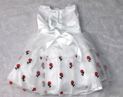 🌸 White Floral Embroidered Baby Frock – Party &  Birthday Wear
