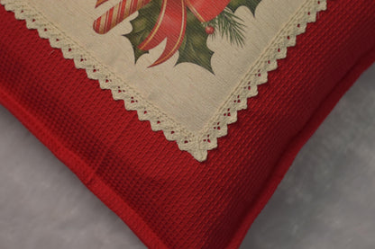 Festive Christmas Candy Cane & Holly Decorative Cushion Cover | 16x16 Inch