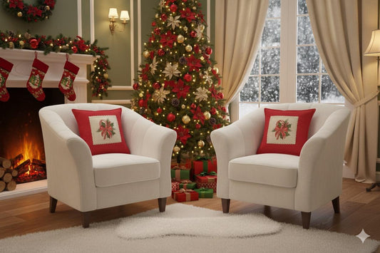 Festive Christmas Candy Cane & Holly Decorative Cushion Cover | 16x16 Inch