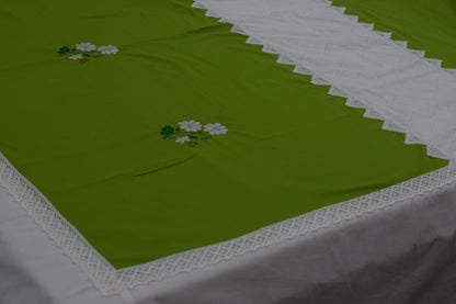 Elegant Green &White Floral Lace King Size Bedspread