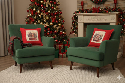 Holiday Cheer Red Cushion Cover with Vintage Snow Globe Image (16" x 16")