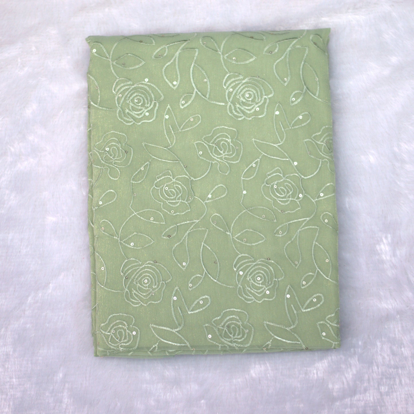 Soft Organza Embroidered Unstitched Churidar Set – Sage Green (Without Lining)