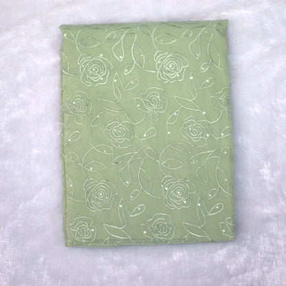 Soft Organza Embroidered Unstitched Churidar Set – Sage Green (Without Lining)