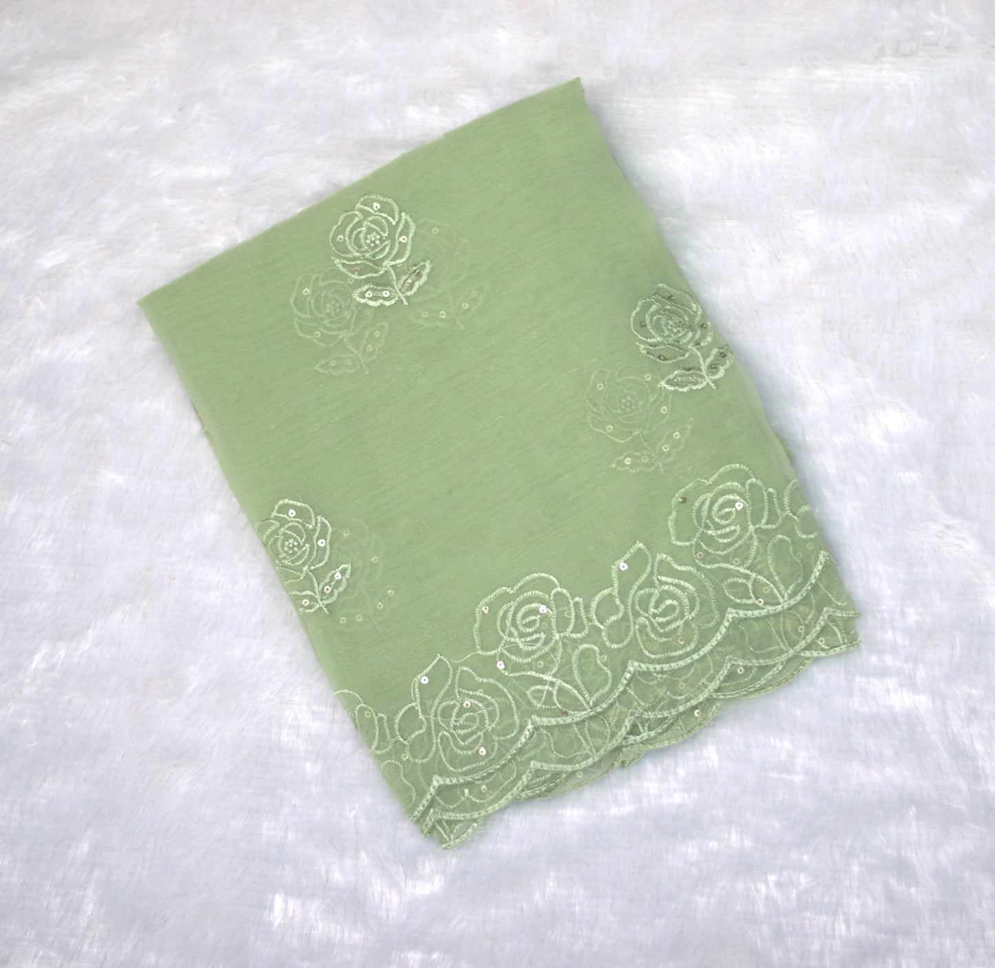 Soft Organza Embroidered Unstitched Churidar Set – Sage Green (Without Lining)