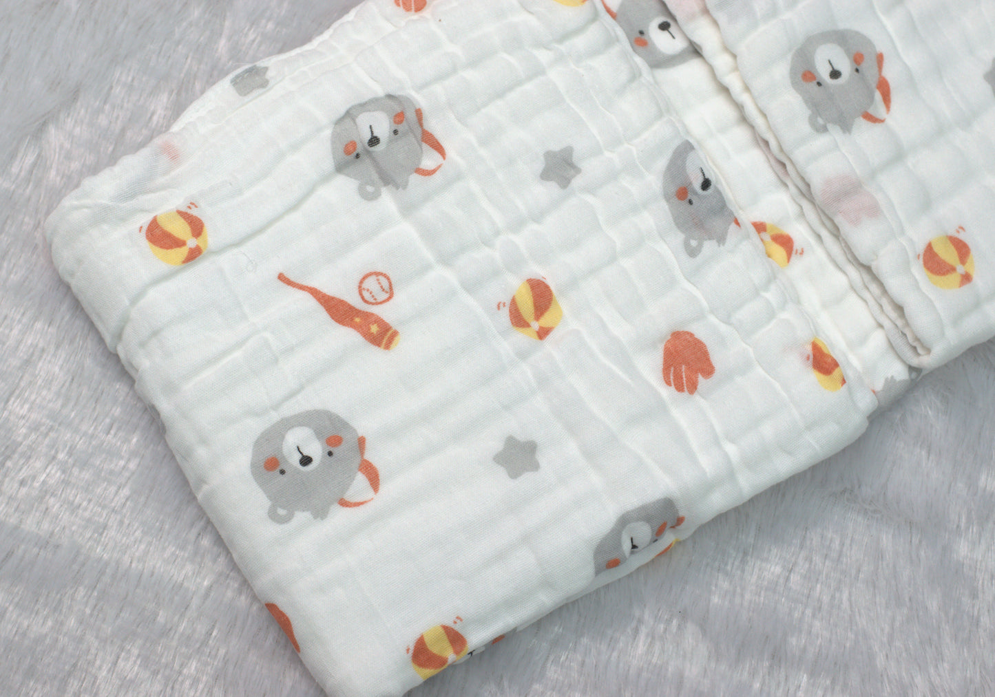 Soft Muslin Baby Swaddle Cloth (1m x 1m) – Breathable & Gentle Newborn Wrap with Cute Bear Print