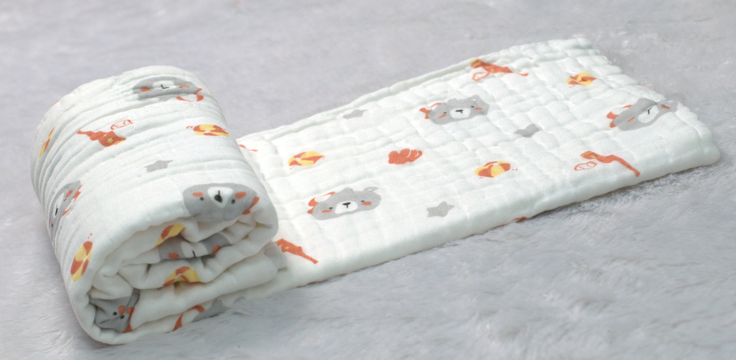 Soft Muslin Baby Swaddle Cloth (1m x 1m) – Breathable & Gentle Newborn Wrap with Cute Bear Print