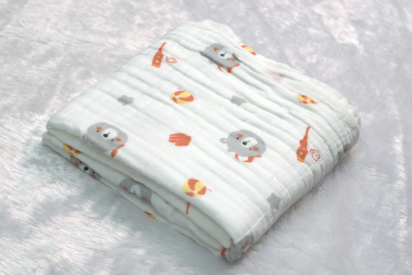Soft Muslin Baby Swaddle Cloth (1m x 1m) – Breathable & Gentle Newborn Wrap with Cute Bear Print
