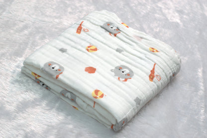 Soft Muslin Baby Swaddle Cloth (1m x 1m) – Breathable & Gentle Newborn Wrap with Cute Bear Print