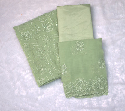 Soft Organza Embroidered Unstitched Churidar Set – Sage Green (Without Lining)