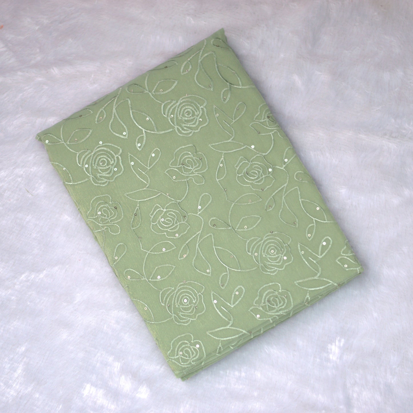 Soft Organza Embroidered Unstitched Churidar Set – Sage Green (Without Lining)