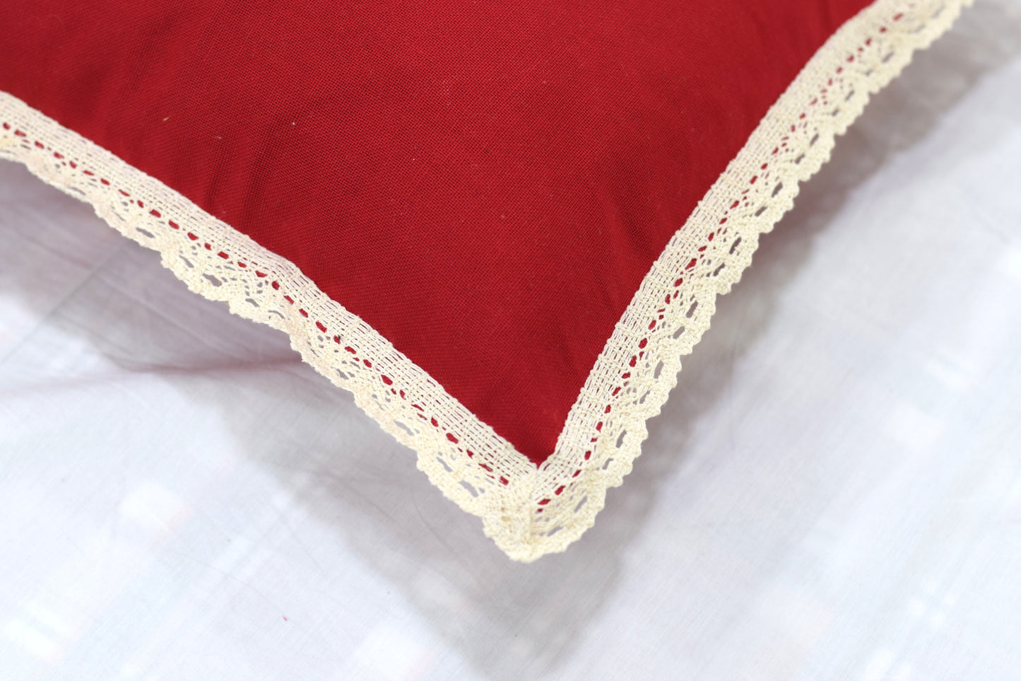 Festive Merry Christmas Cushion Cover – 16x16 Inch (Red with Lace Border)
