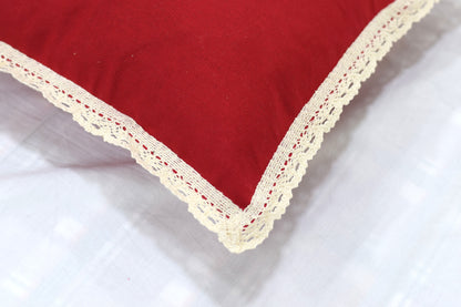 Festive Merry Christmas Cushion Cover – 16x16 Inch (Red with Lace Border)