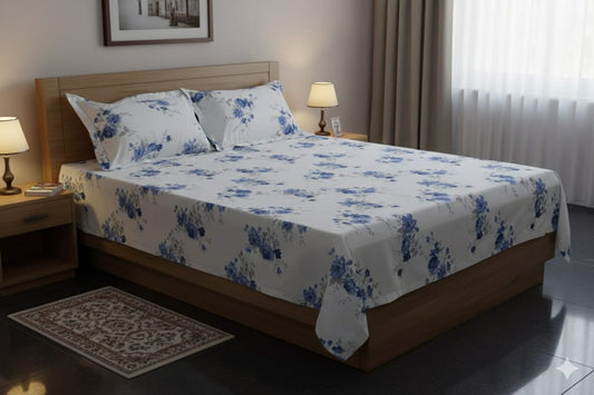 Elegant Blue Floral Queen  Size Bedspread with Pillow Covers – Soft Cotton Feel