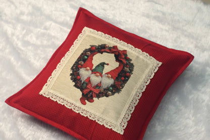 🎄 Christmas Gnome Wreath Cushion Cover – 16x16 Inch | Festive Decorative Pillow Case