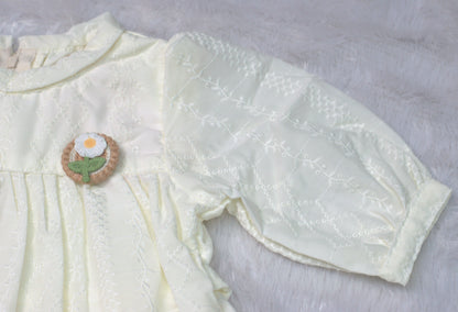 Cream Embroidered Cotton Kids Frock with Bow Tie Back