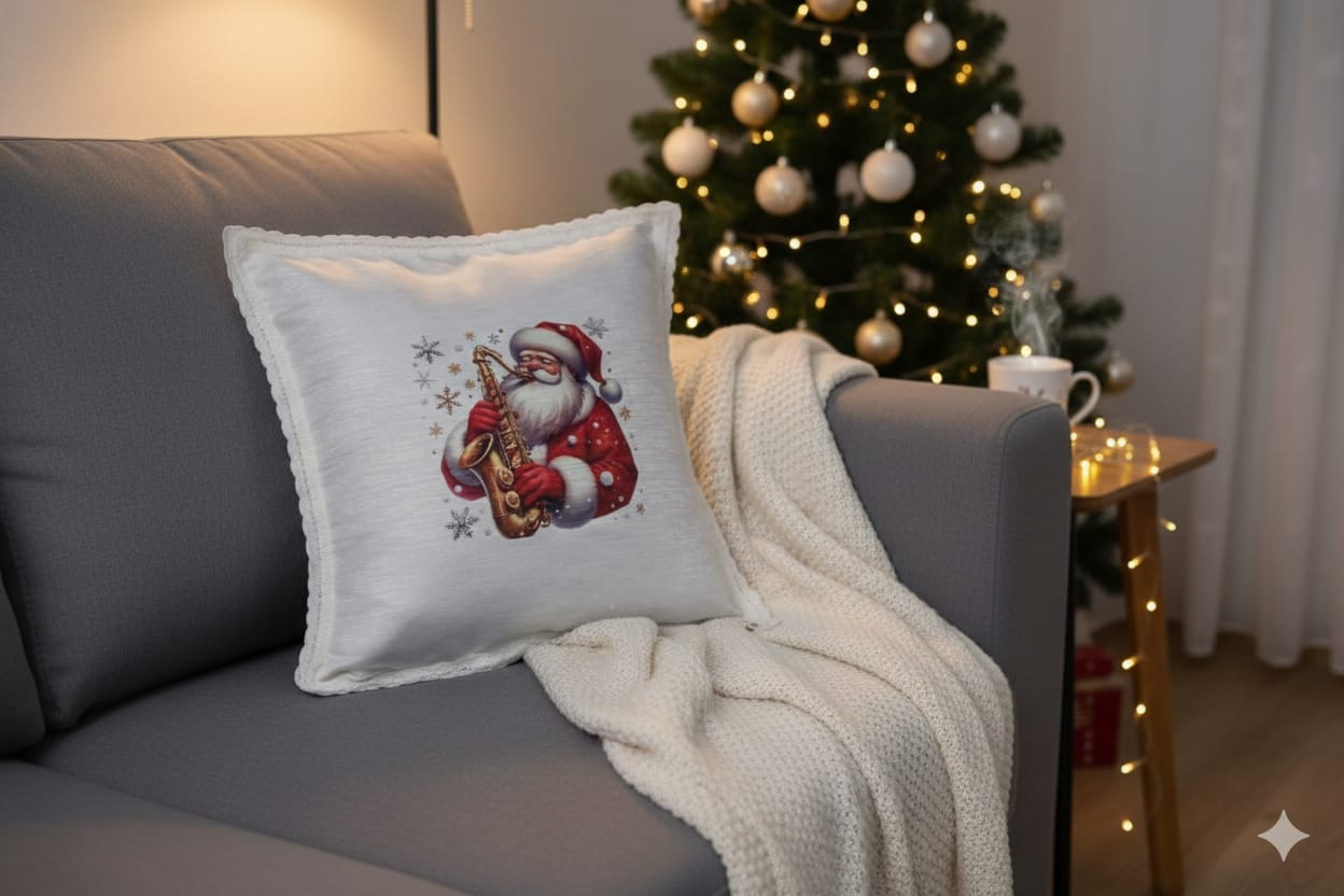 Festive Santa Claus Cushion Cover 16x16 – Christmas Decorative Pillow Cover
