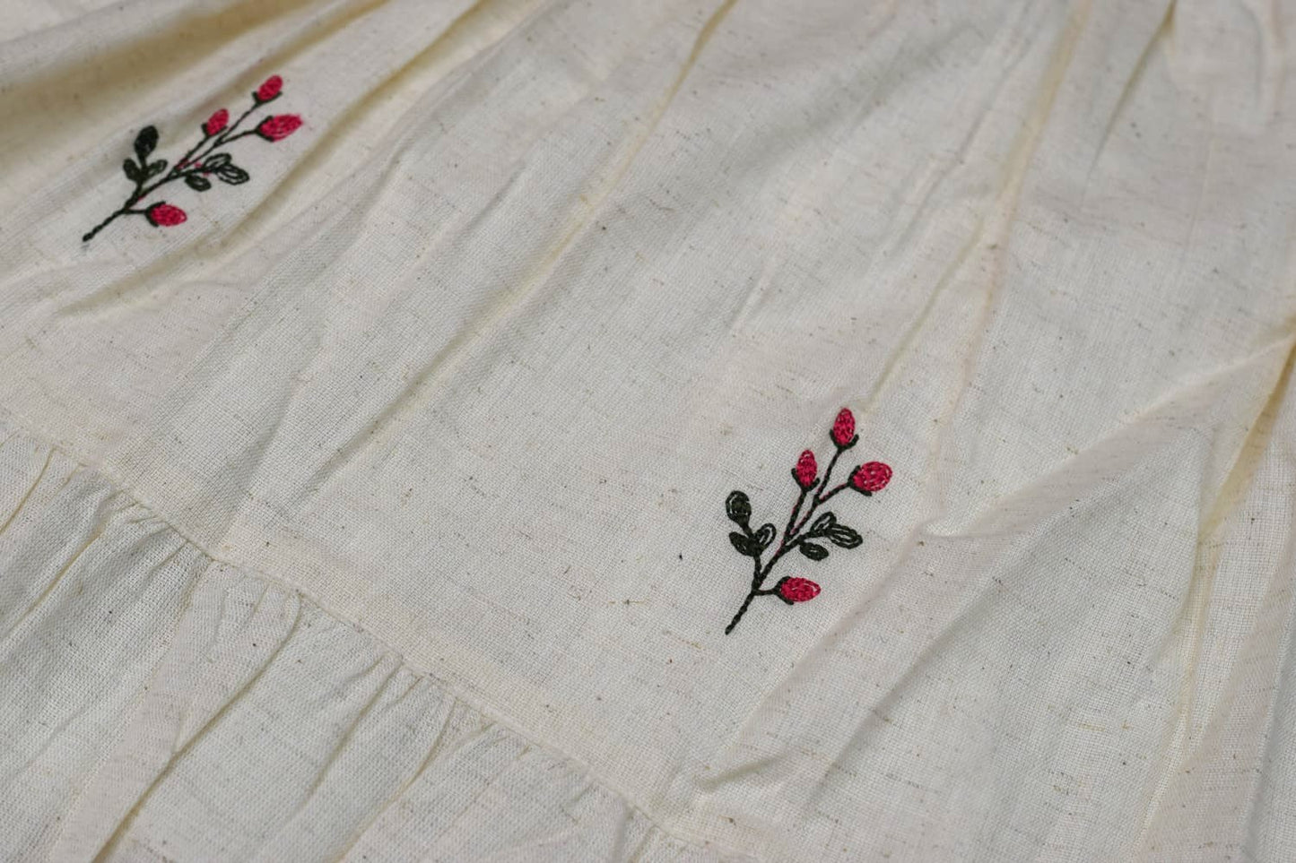 Cream Cotton Embroidered Kids Frock with Back Bow