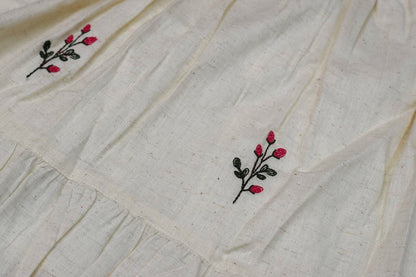 Cream Cotton Embroidered Kids Frock with Back Bow