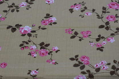 Queen Size Floral Bedspread with Matching Pillow Covers – Beige & Pink Rose Print