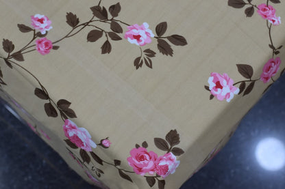 Queen Size Floral Bedspread with Matching Pillow Covers – Beige & Pink Rose Print