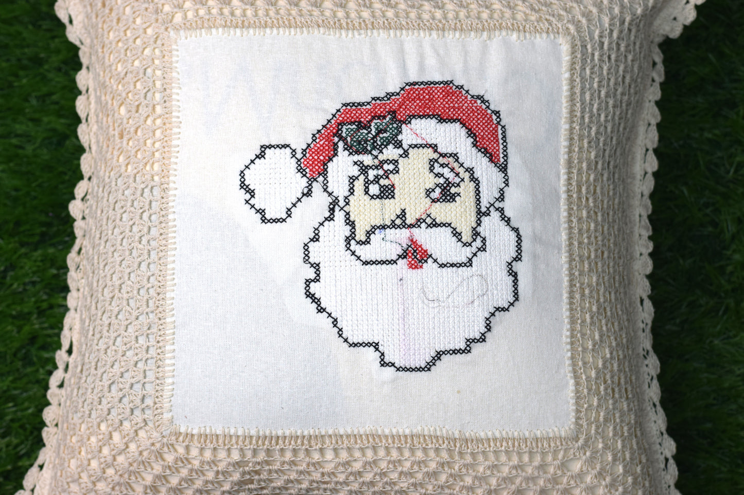 Handcrafted Santa Claus Crochet Cushion Cover – 16x16 Inch