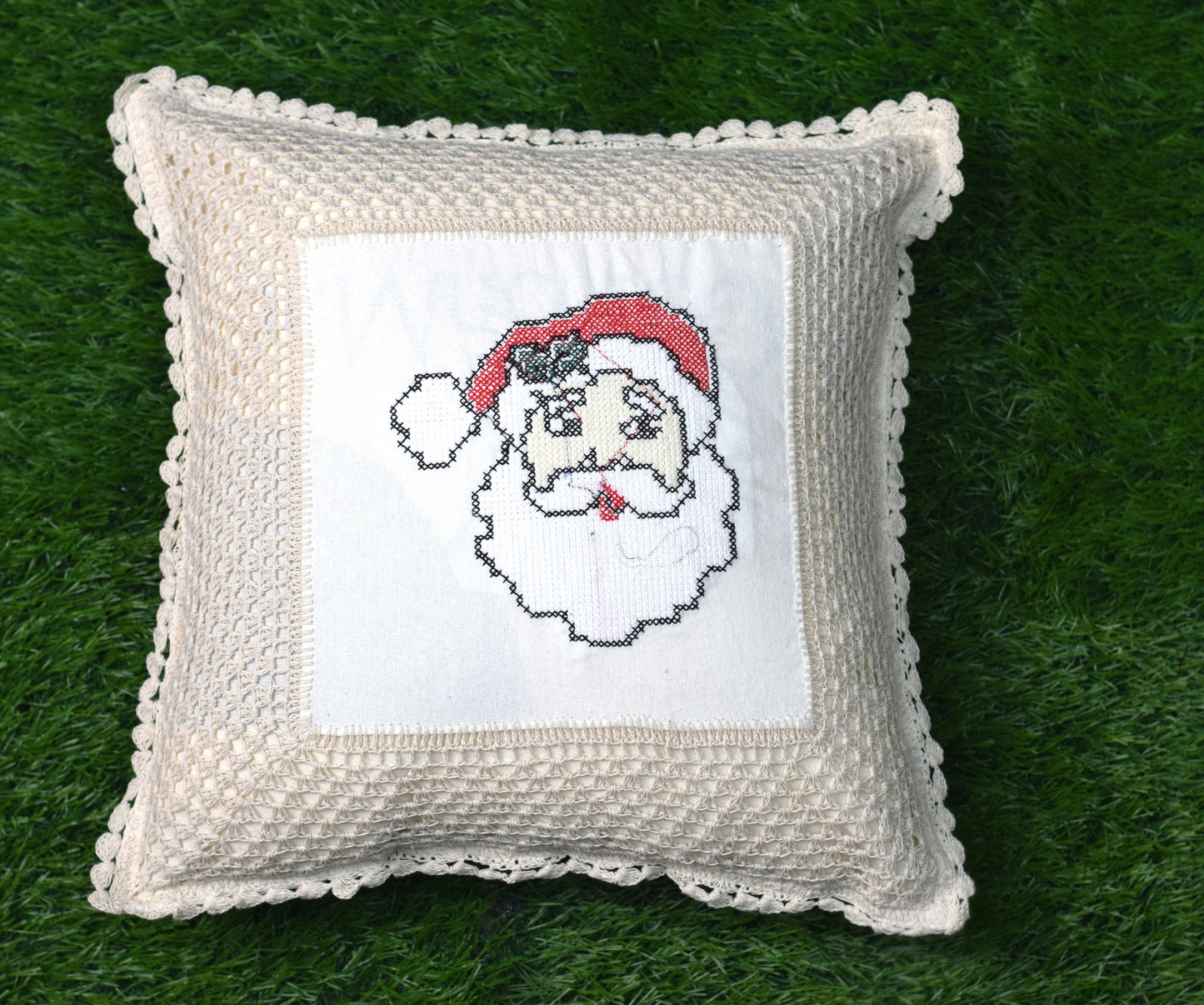 Handcrafted Santa Claus Crochet Cushion Cover – 16x16 Inch
