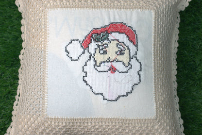 Handcrafted Santa Embroidered Cushion Covers – 16x16 Inch (Set of 2)