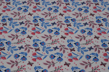 Floral Printed King Size Bed Spread with Solid Border – Blue & White