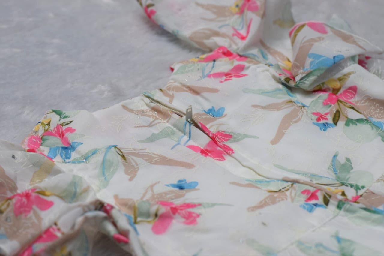 Girls Floral Ruffle Party Frock with Butterfly Sleeves