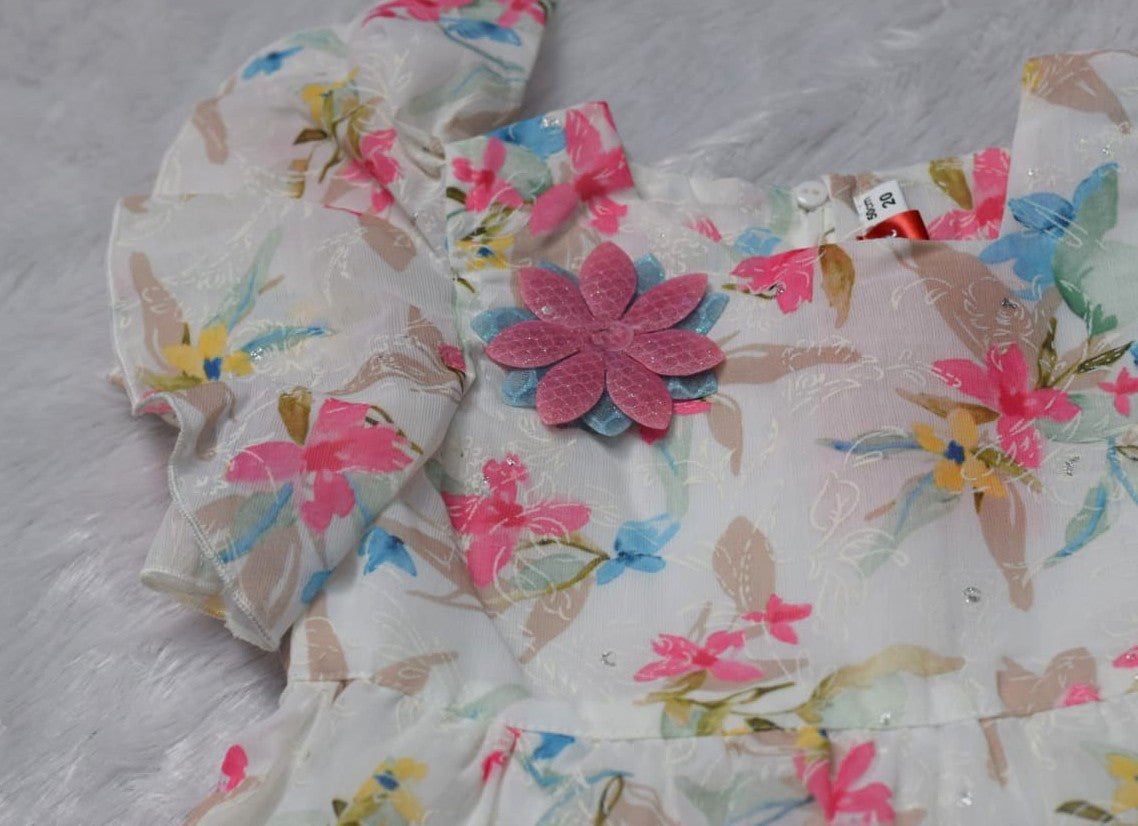 Girls Floral Ruffle Party Frock with Butterfly Sleeves