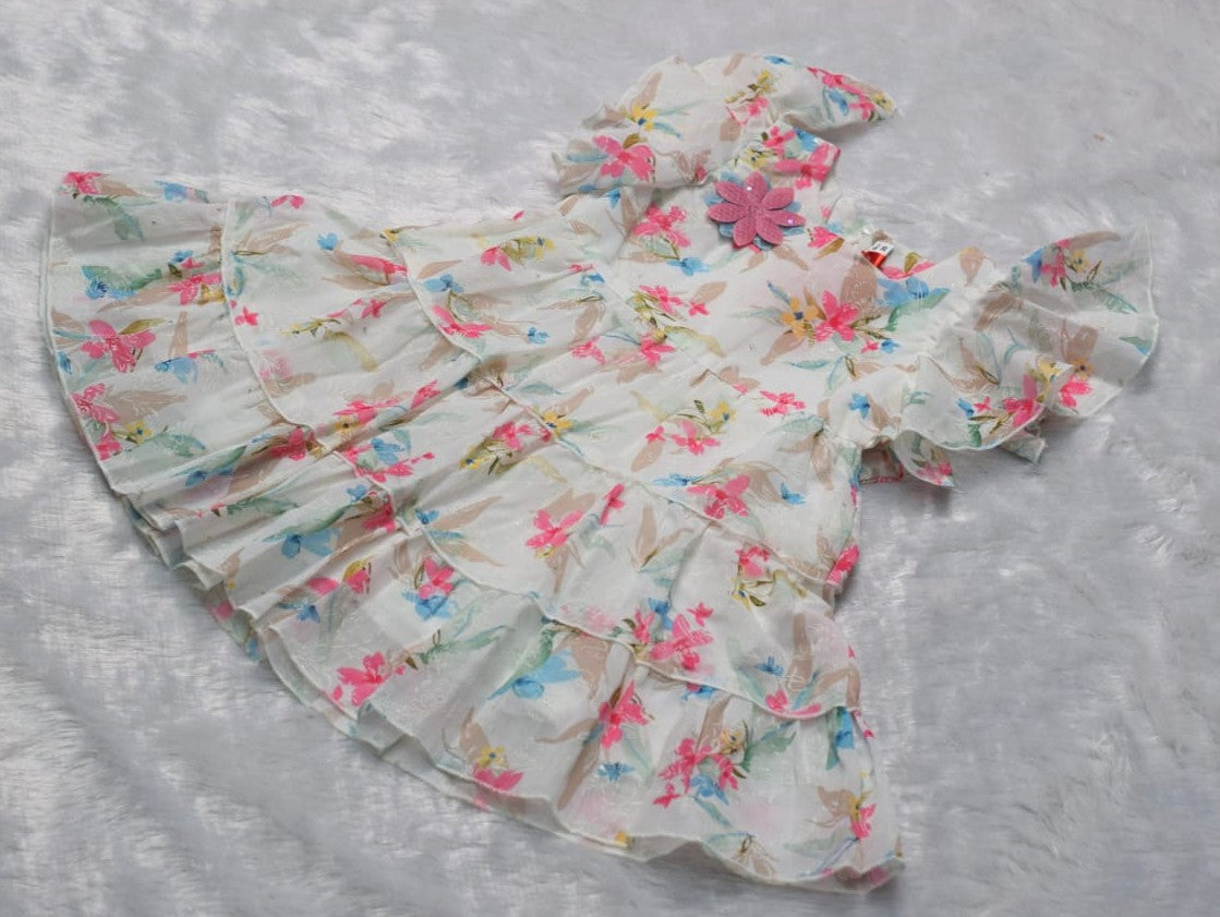 Girls Floral Ruffle Party Frock with Butterfly Sleeves