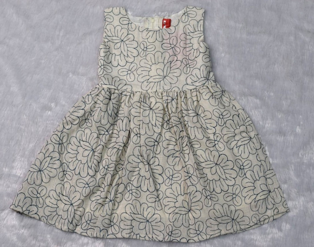 Girls Floral Printed Cotton Frock – Sleeveless Party &Casual Dress