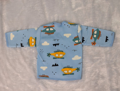 Soft Fleece Baby Jabla for Newborns (3–6 Months) – Sky Blue Helicopter Print