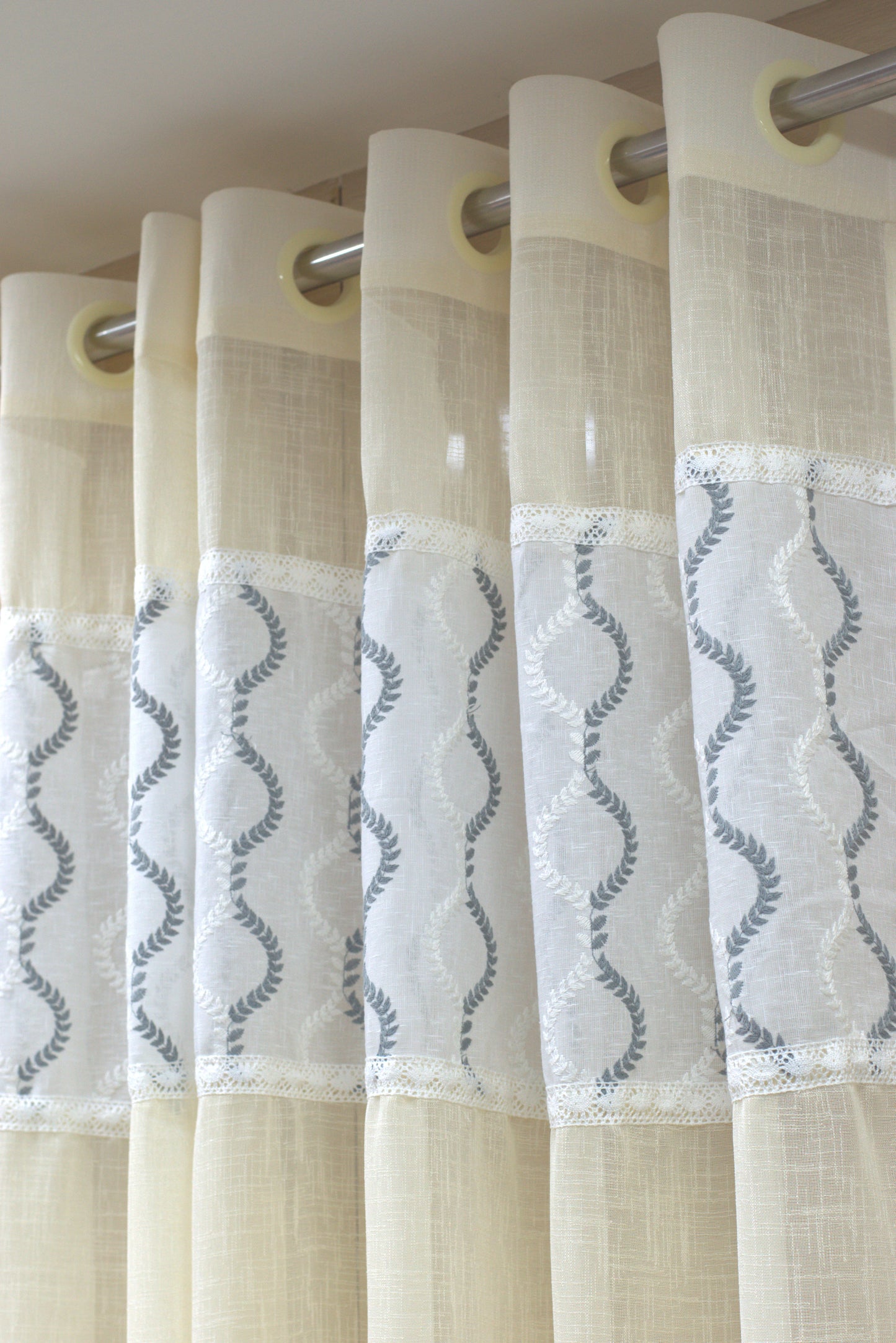 Elegant Semi-Linen Door Curtain (4×7 ft) – Cream with Embroidered Design