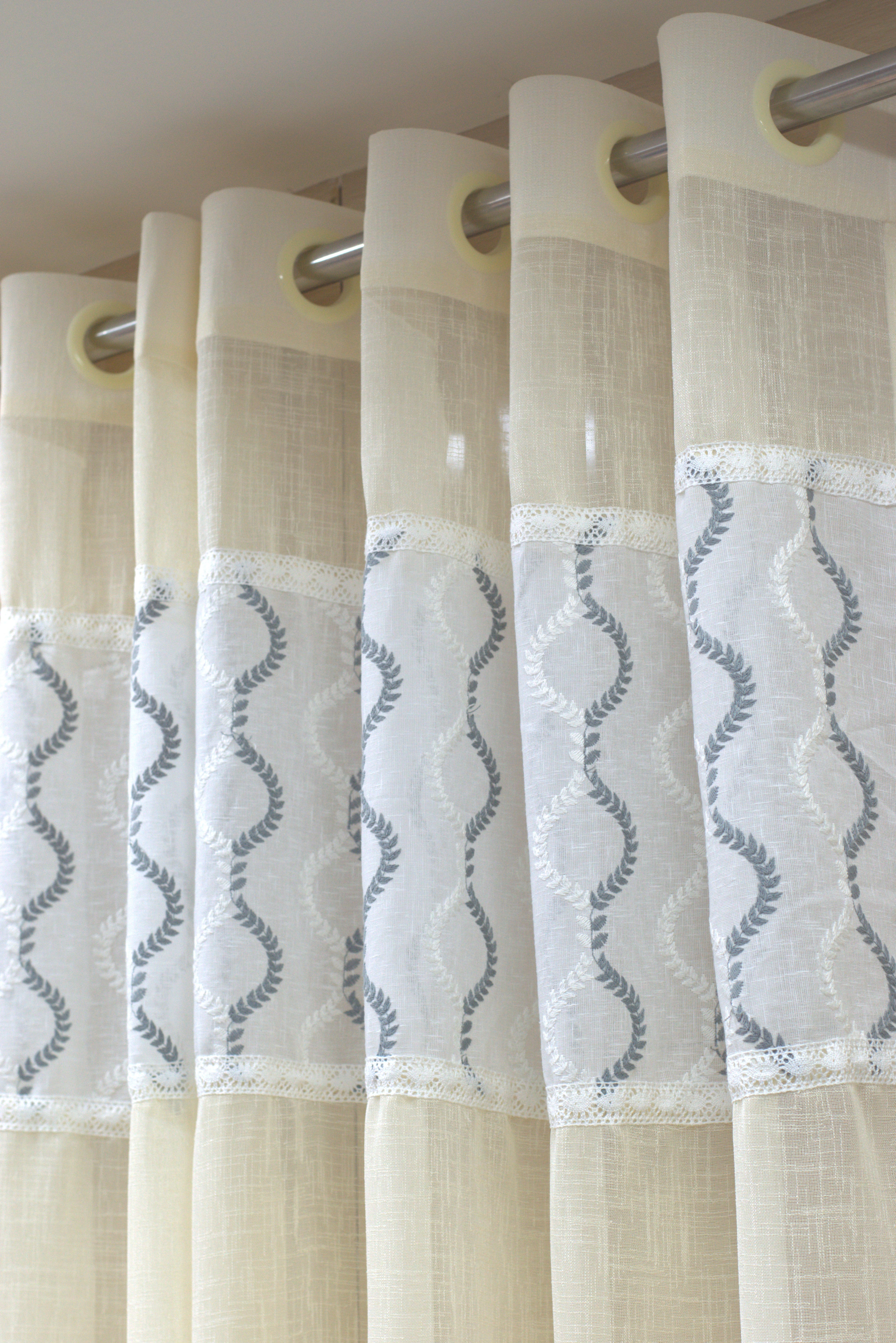 Elegant Semi-Linen Door Curtain (4×7 ft) – Cream with Embroidered Design