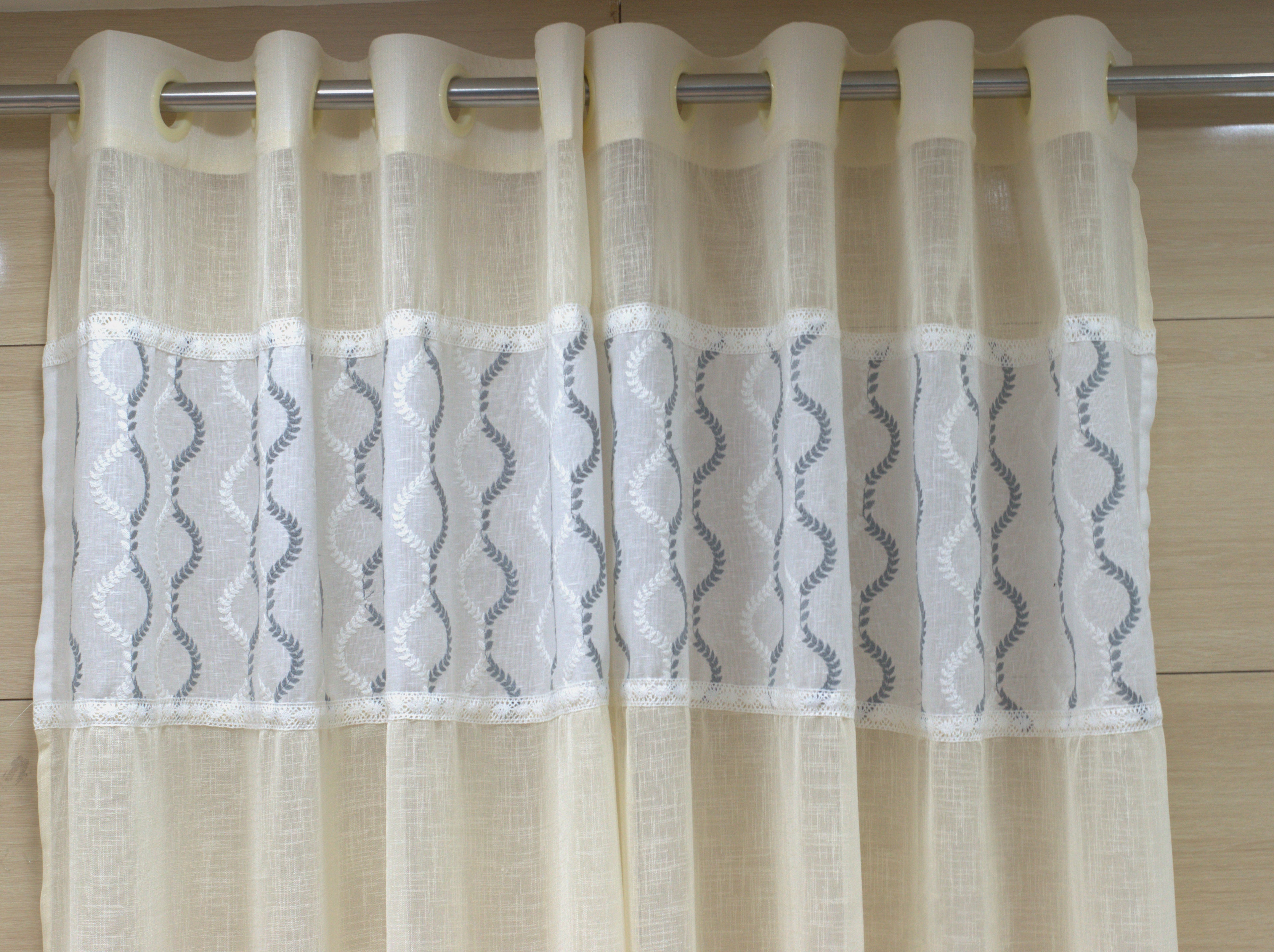 Elegant Semi-Linen Door Curtain (4×7 ft) – Cream with Embroidered Design