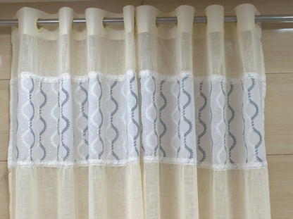 Elegant Semi-Linen Door Curtain (4×7 ft) – Cream with Embroidered Design
