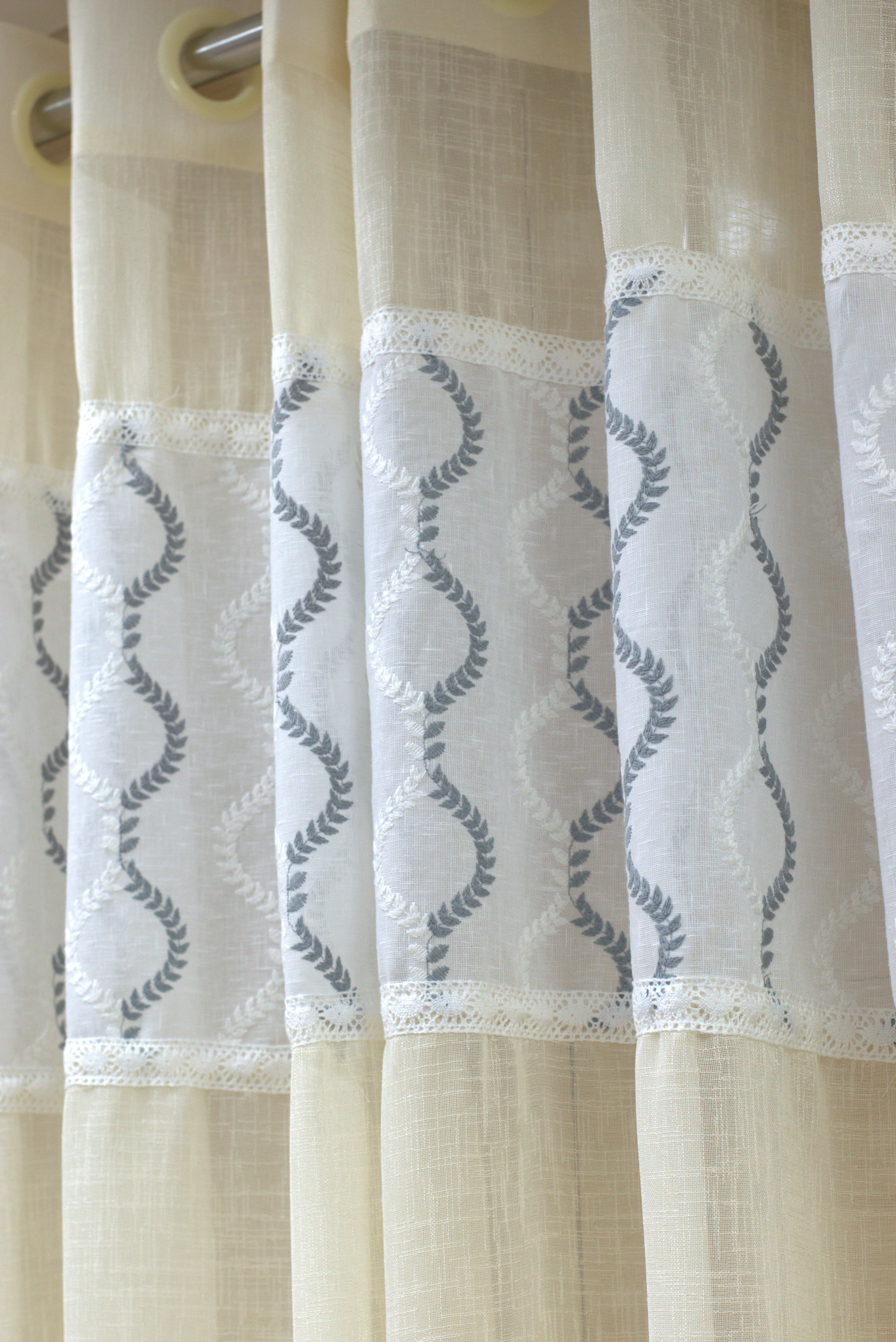 Elegant Semi-Linen Door Curtain (4×7 ft) – Cream with Embroidered Design