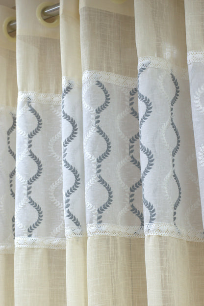 Elegant Semi-Linen Door Curtain (4×7 ft) – Cream with Embroidered Design