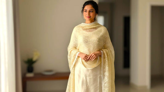 Elegant Beige Embroidered Churidar Shawl – 30 x 94 Inche