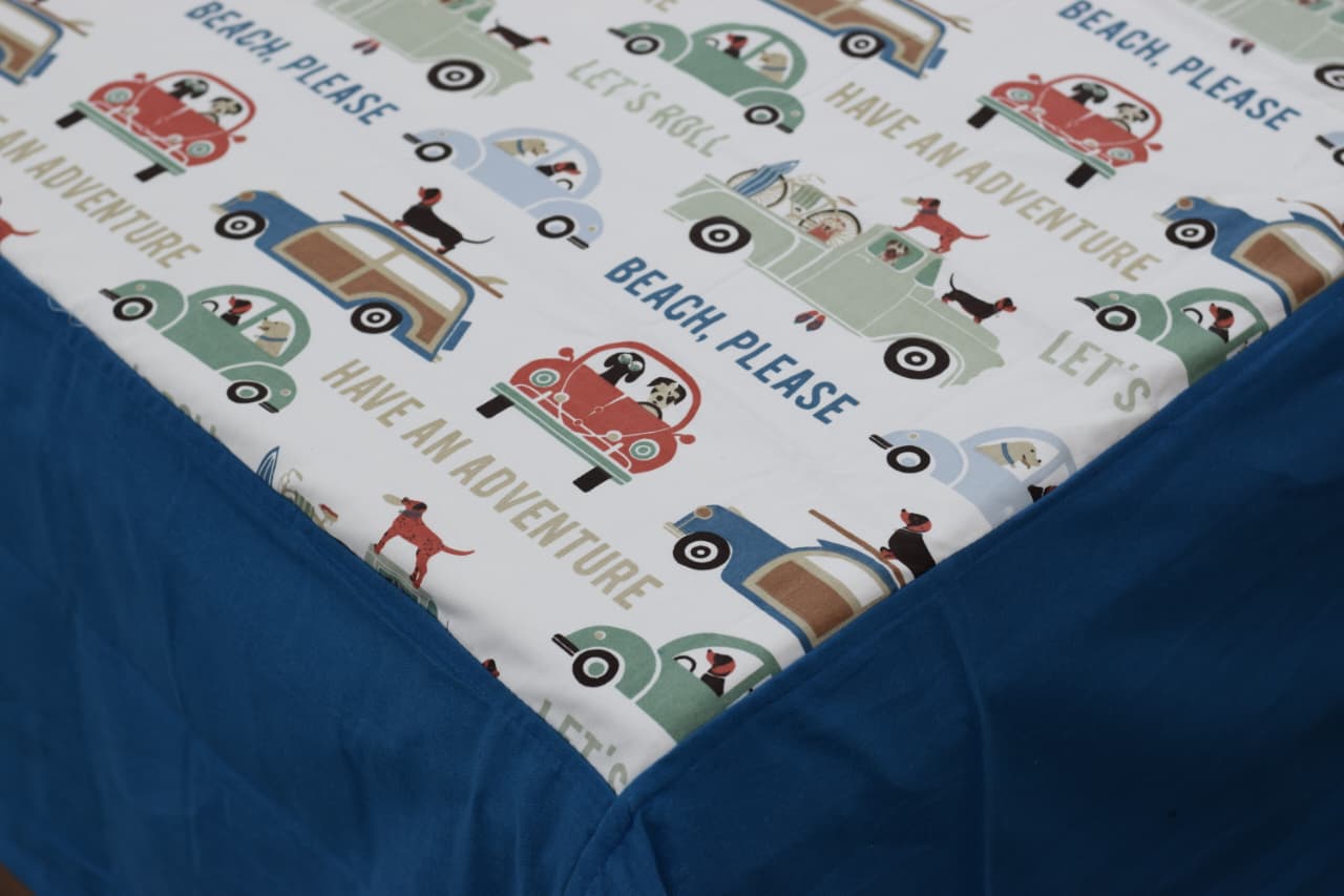 Kids Adventure Print King Size Bed Spread – Soft Cotton Feel, Blue Border Design