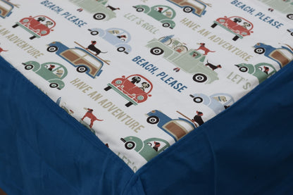 Kids Adventure Print King Size Bed Spread – Soft Cotton Feel, Blue Border Design